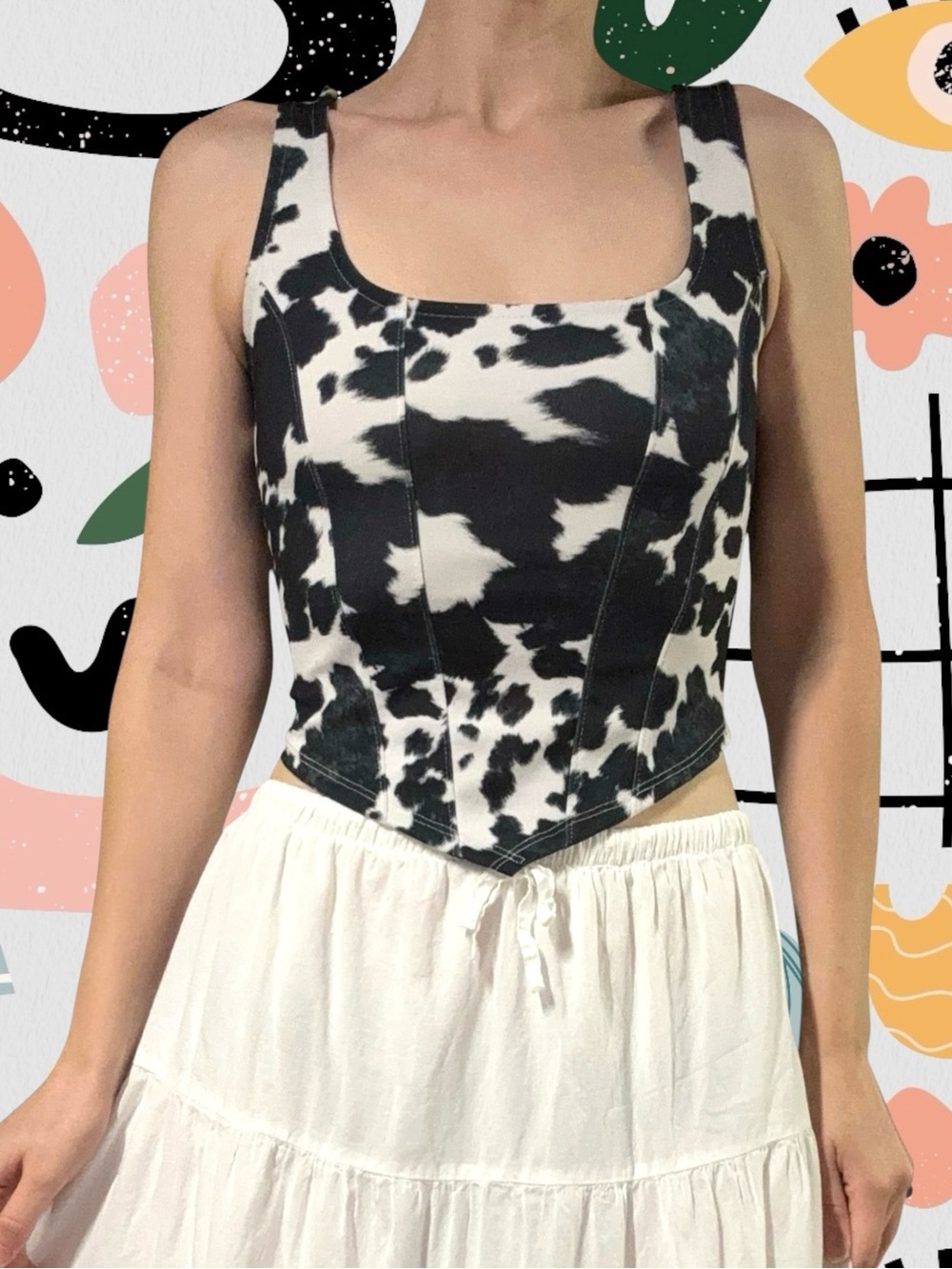 Nylon Apparel | Black and White Cow Print Tank Top